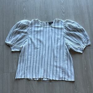 J Crew Puff Sleeve Top In Sheer Gauze Womens Large White Striped